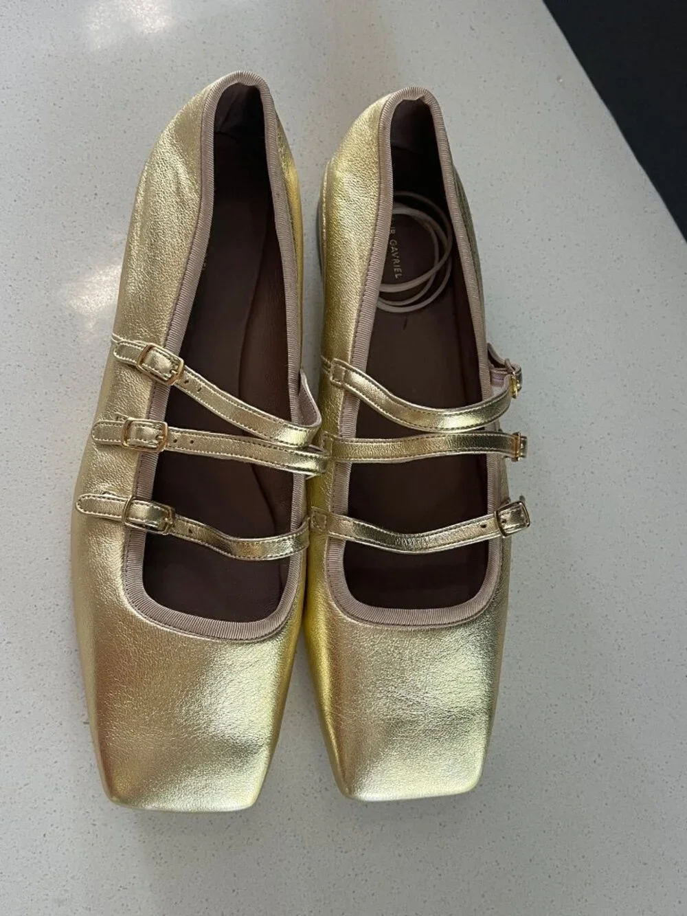 Mansur Gavriel Square Toe Mary Jane gold lamb leather Flats size  39